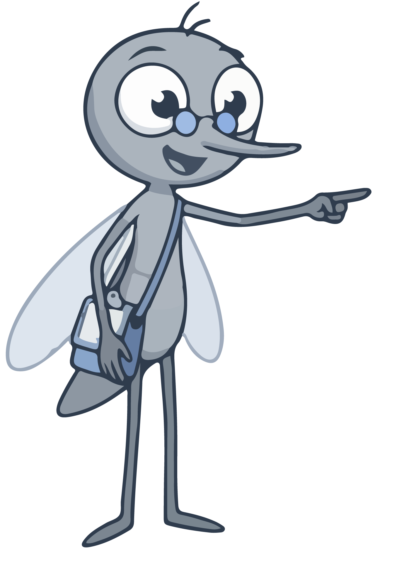 Nilo, el mosquito del Virus del Nilo Occidental señala algo con el dedo.