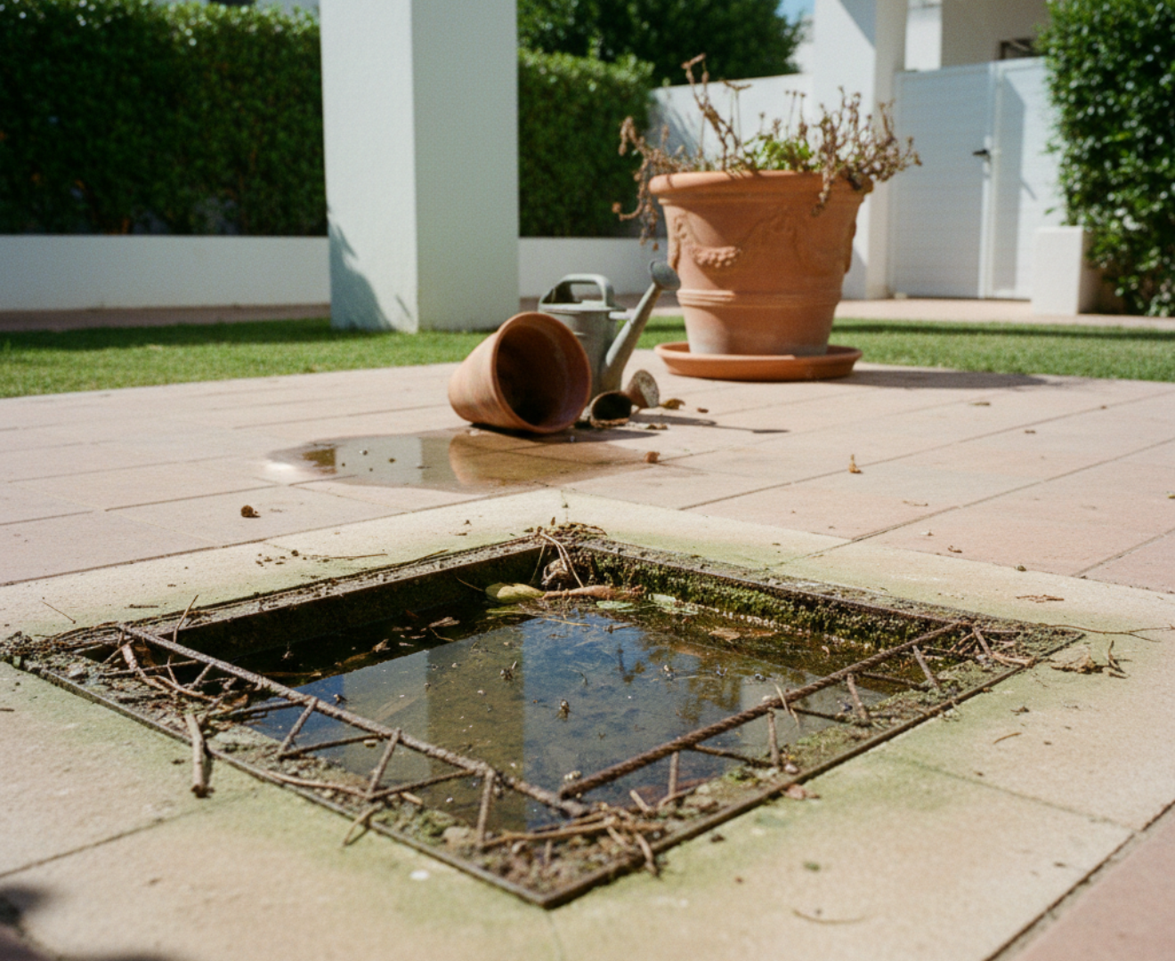 Imagen de una arqueta susceptible de criar mosquitos.