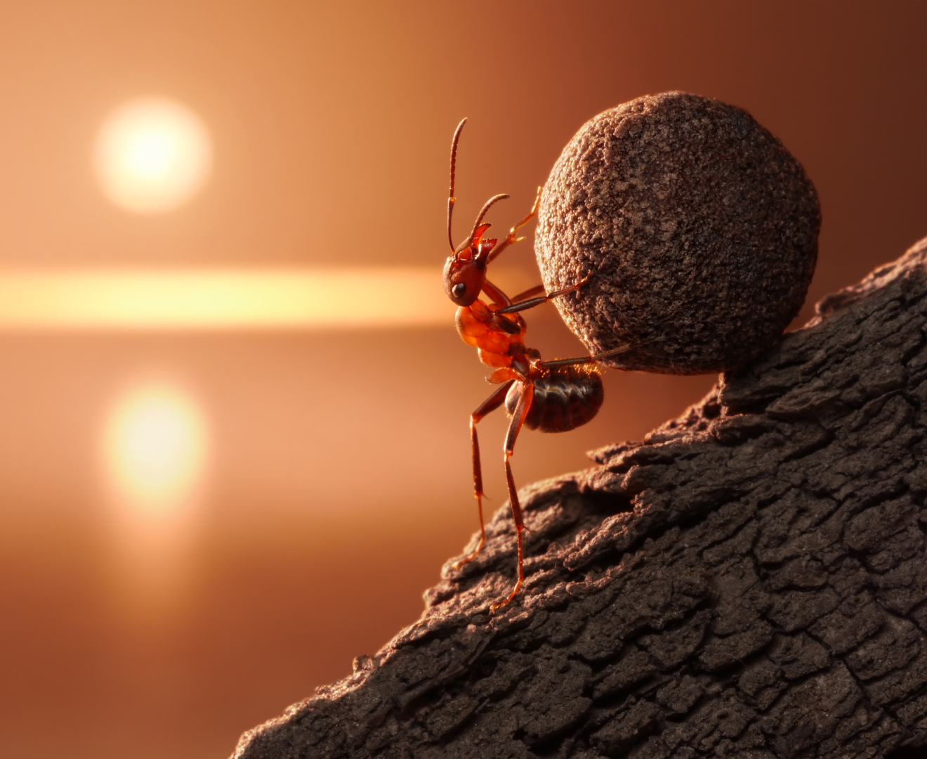 Imagen de un tipo de hormiga transportando una piedra.